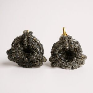 Vintage Beaded Knot Cluster Earrings Silver Grey Gold Tone Clip